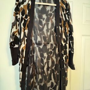 Etcetera Sheer Animal Print Cardigan Duster (kimono)Tie Waist Brown Black Size S